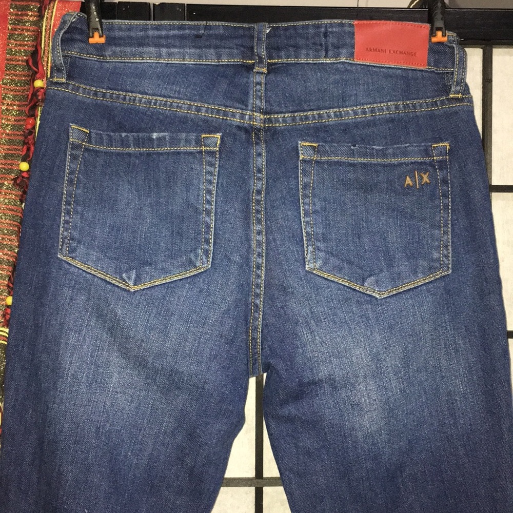 Distress Armani exchange ran label skinny jeans